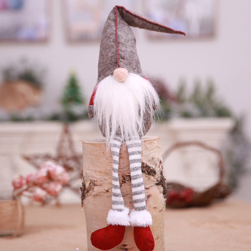 HKM-874771 Forest Elderly Doll Christmas Ornament with Snowflake Knitted Hat - 19cm Cloth Decoration