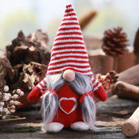 HKM-874771 Forest Elderly Doll Christmas Ornament with Snowflake Knitted Hat - 19cm Cloth Decoration
