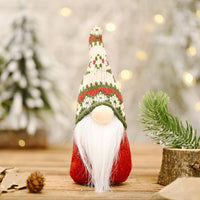 HKM-874771 Forest Elderly Doll Christmas Ornament with Snowflake Knitted Hat - 19cm Cloth Decoration