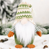 HKM-874771 Forest Elderly Doll Christmas Ornament with Snowflake Knitted Hat - 19cm Cloth Decoration