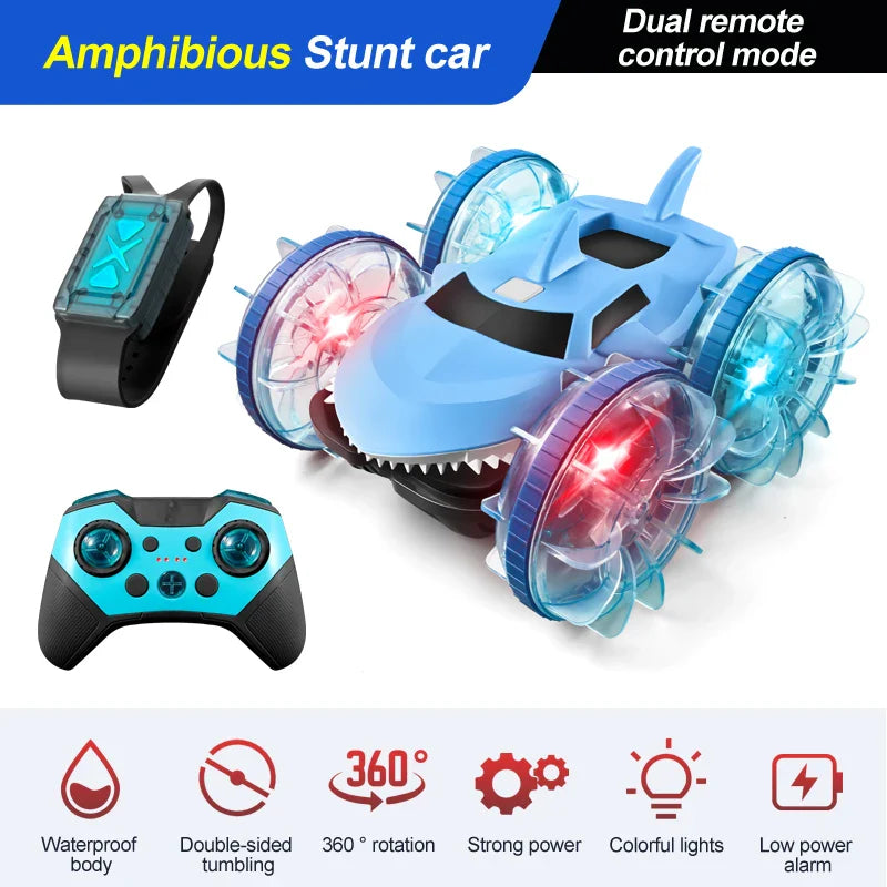 HKM-874899 Stunt Amphibious Remote Control Shark Car Toy with Gesture Sensing and Glow Wheels