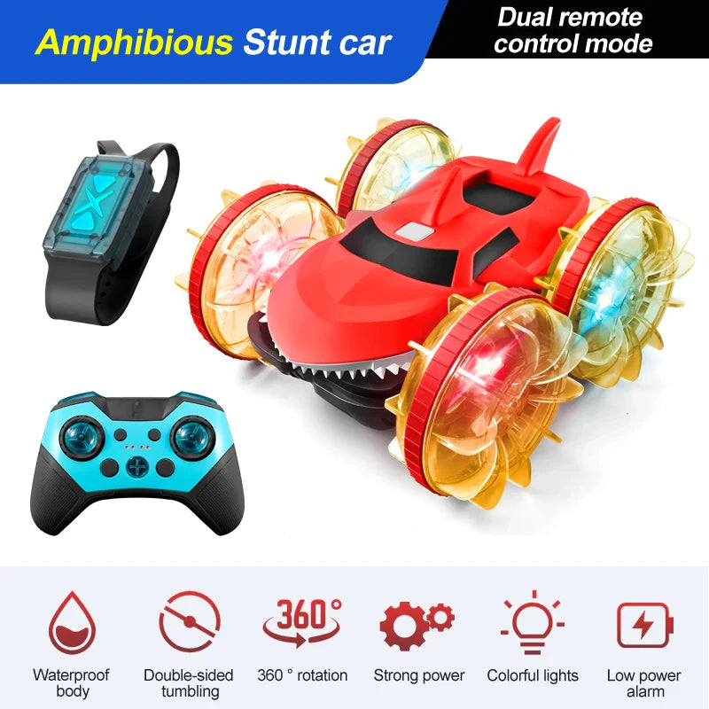 HKM-874899 Stunt Amphibious Remote Control Shark Car Toy with Gesture Sensing and Glow Wheels