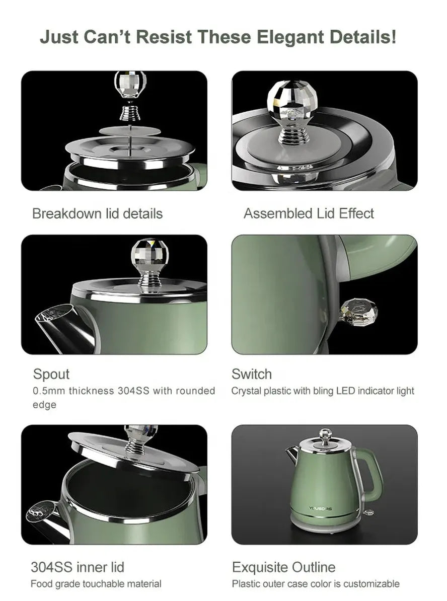 KTX-875091 Stainless Steel Double Wall Electric Kettle for Efficient Heating