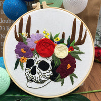 HKM-875155 Beginner's Three Dimensional Embroidery Kit - Cotton & Linen, Modern Designs (Skull Flowers, Pumpkin Spider Web, Halloween Pumpkin)
