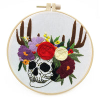 HKM-875155 Beginner's Three Dimensional Embroidery Kit - Cotton & Linen, Modern Designs (Skull Flowers, Pumpkin Spider Web, Halloween Pumpkin)