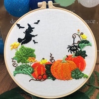 HKM-875155 Beginner's Three Dimensional Embroidery Kit - Cotton & Linen, Modern Designs (Skull Flowers, Pumpkin Spider Web, Halloween Pumpkin)