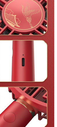 HKM-875155 Cinnabar Red Vintage USB Charging Handheld Fan – 2000mAh Battery, Lightweight & Portable