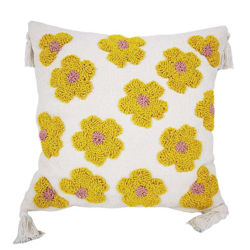 KTX-875155 Colorful Cartoon Style Tufted Small Flower Pillow Cover, 45x45cm Chenille Yarn