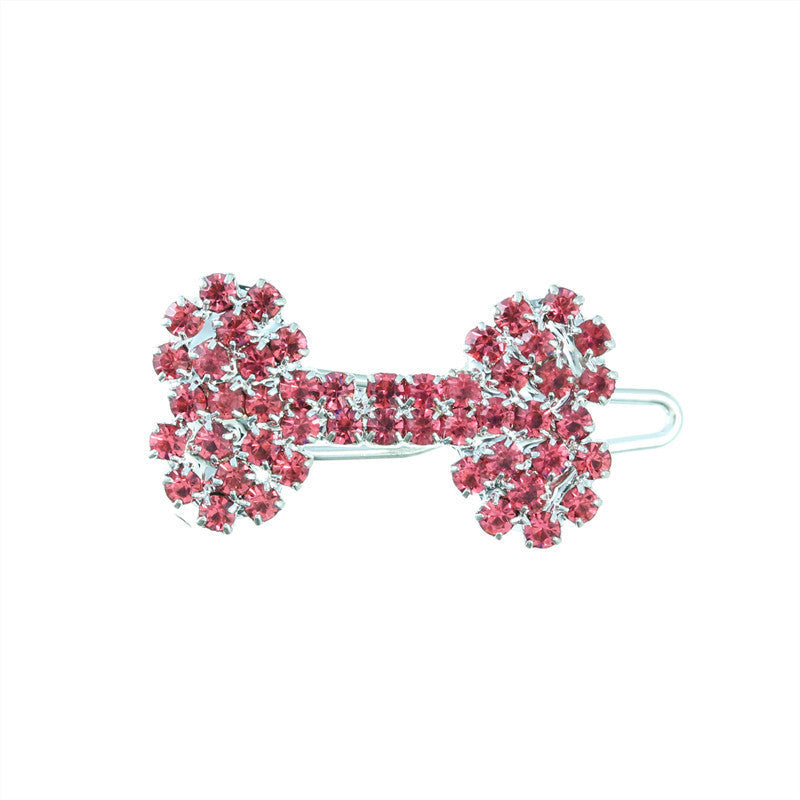 HKM-875155 Diamond Dog Bone Barrettes for Pets in White, Pink, Blue, and Red - Decorate Your Cat or Dog Stylishly