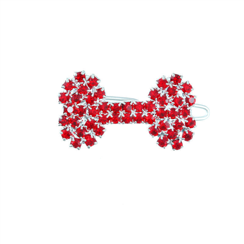 HKM-875155 Diamond Dog Bone Barrettes for Pets in White, Pink, Blue, and Red - Decorate Your Cat or Dog Stylishly