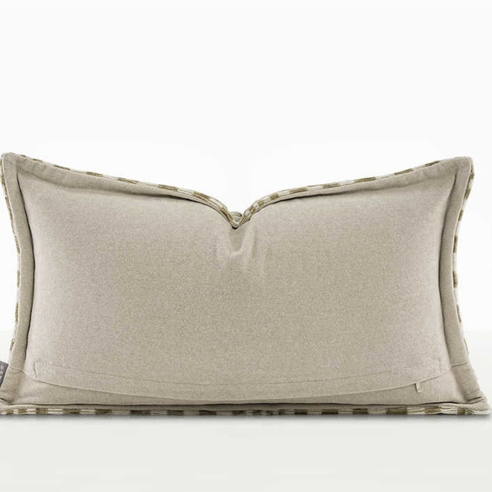 HKM-875283 Nordic Minimalist Green Checkerboard Plush Cushion - 30x50cm Fleece and Cotton Blend