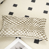HKM-875283 Nordic Minimalist Green Checkerboard Plush Cushion - 30x50cm Fleece and Cotton Blend