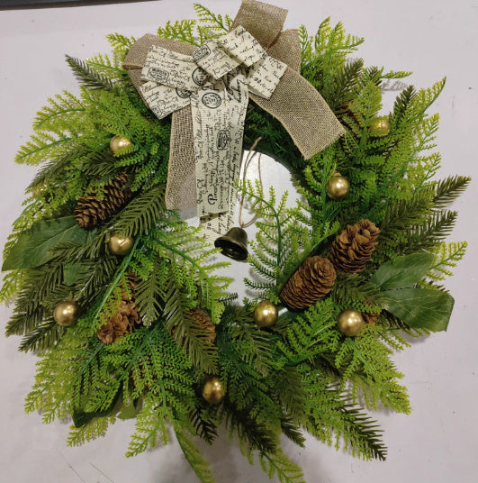 HKM-875283 Pine Cone Christmas Wreath with Animal Farm Design - Handmade Pastoral Decor