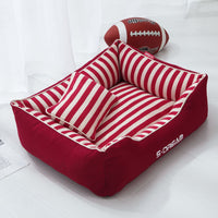 HKM-875283 Removable and Washable Dog Kennel Mat with Mini Pillows in Navy Stripes