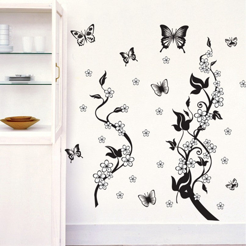 HKM-875411 Vibrant PVC Wall Sticker with Butterfly and Flower Design - 50x70CM Decorative Art
