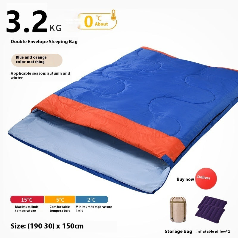 HKM-875475 Double Sleeping Bag for Adults | Thick, Warm, Cold-Proof Quilt | Dual-Use Design - Various Colors Available