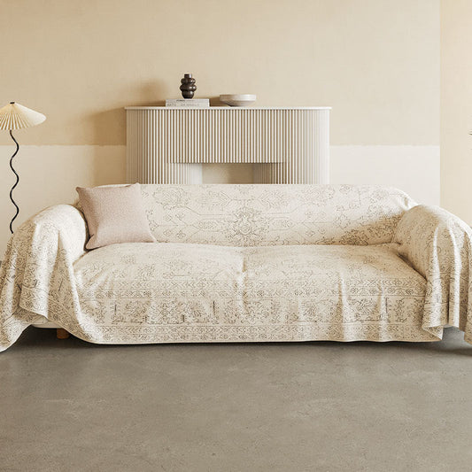 HKM-875475 Ethnic Dustproof Sofa Cover in Imitation Linen with Solid Floral Patterns