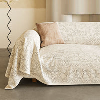 HKM-875475 Ethnic Dustproof Sofa Cover in Imitation Linen with Solid Floral Patterns