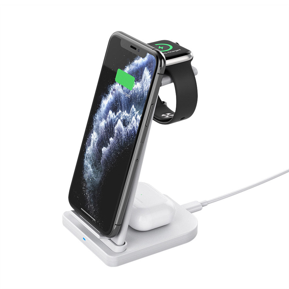 HKM-875539 3-in-1 Foldable Wireless Charger for Mobile Phones, Headphones, and Smartwatches, 10W Output, Compact Design