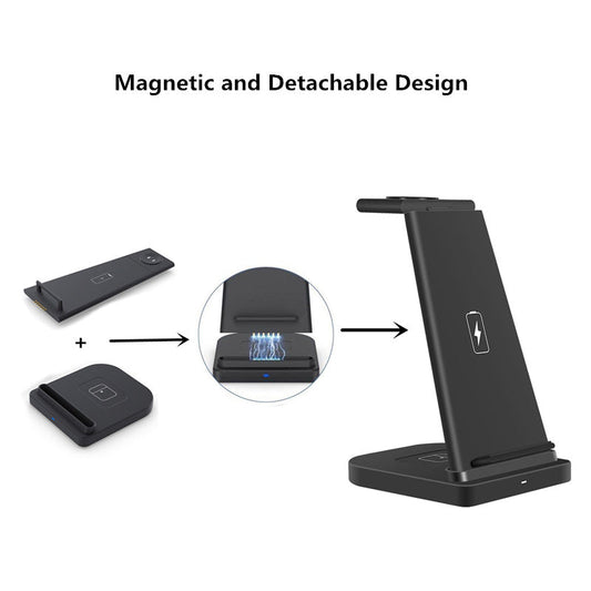 HKM-875539 3-in-1 Foldable Wireless Charger for Mobile Phones, Headphones, and Smartwatches, 10W Output, Compact Design