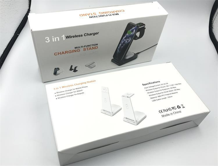 HKM-875539 3-in-1 Foldable Wireless Charger for Mobile Phones, Headphones, and Smartwatches, 10W Output, Compact Design