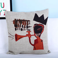 HKM-875539 Basquiat-Inspired Abstract Graffiti Cotton Linen Pillowcase - 45x45cm with Hidden Zipper