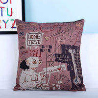 HKM-875539 Basquiat-Inspired Abstract Graffiti Cotton Linen Pillowcase - 45x45cm with Hidden Zipper