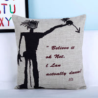 HKM-875539 Basquiat-Inspired Abstract Graffiti Cotton Linen Pillowcase - 45x45cm with Hidden Zipper