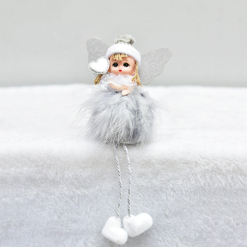 HKM-875603 Handmade Feather Angel Pendant Christmas Decoration in White, Red, Pink, and Gray - Gift Box Included