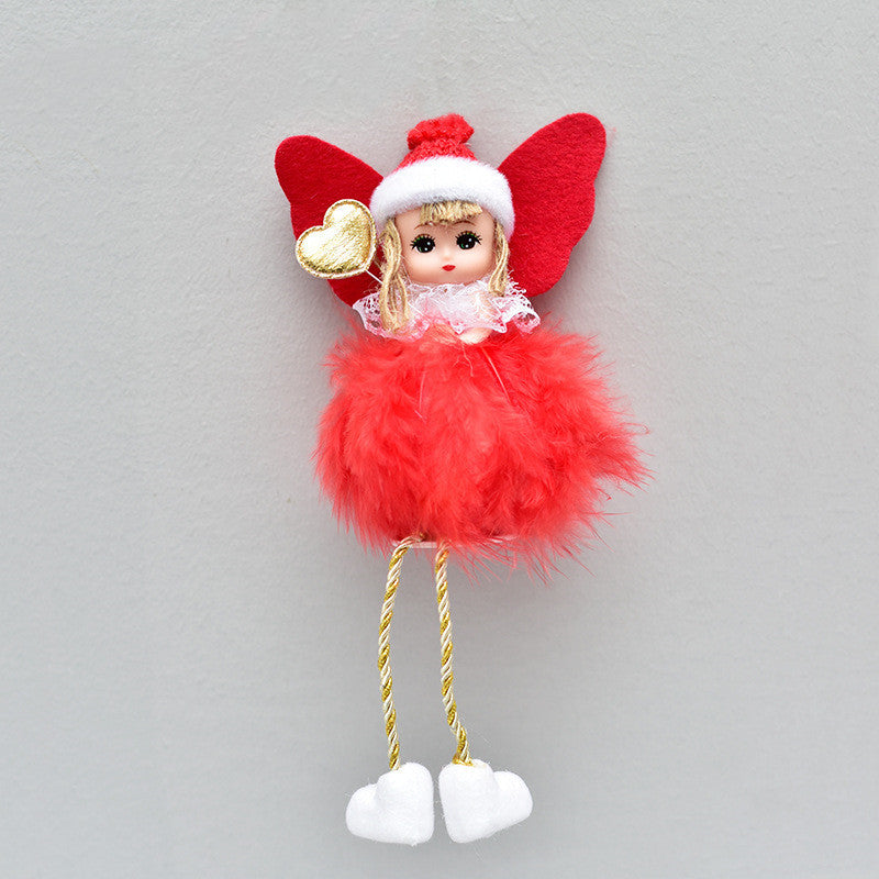 HKM-875603 Handmade Feather Angel Pendant Christmas Decoration in White, Red, Pink, and Gray - Gift Box Included