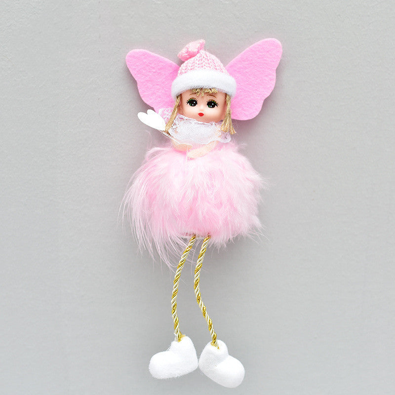 HKM-875603 Handmade Feather Angel Pendant Christmas Decoration in White, Red, Pink, and Gray - Gift Box Included