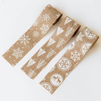 HKM-875923 Christmas Snowflake Elk Burlap Ribbon Bow Ornament - 2m x 5cm, Natural Linen Color