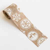 HKM-875923 Christmas Snowflake Elk Burlap Ribbon Bow Ornament - 2m x 5cm, Natural Linen Color