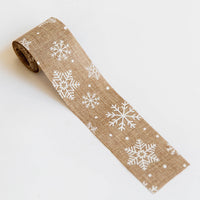 HKM-875923 Christmas Snowflake Elk Burlap Ribbon Bow Ornament - 2m x 5cm, Natural Linen Color