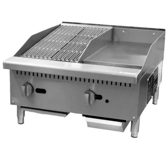 KTX-875987 24" Commercial Gas Griddle with Charbroiler for Professional Cooking