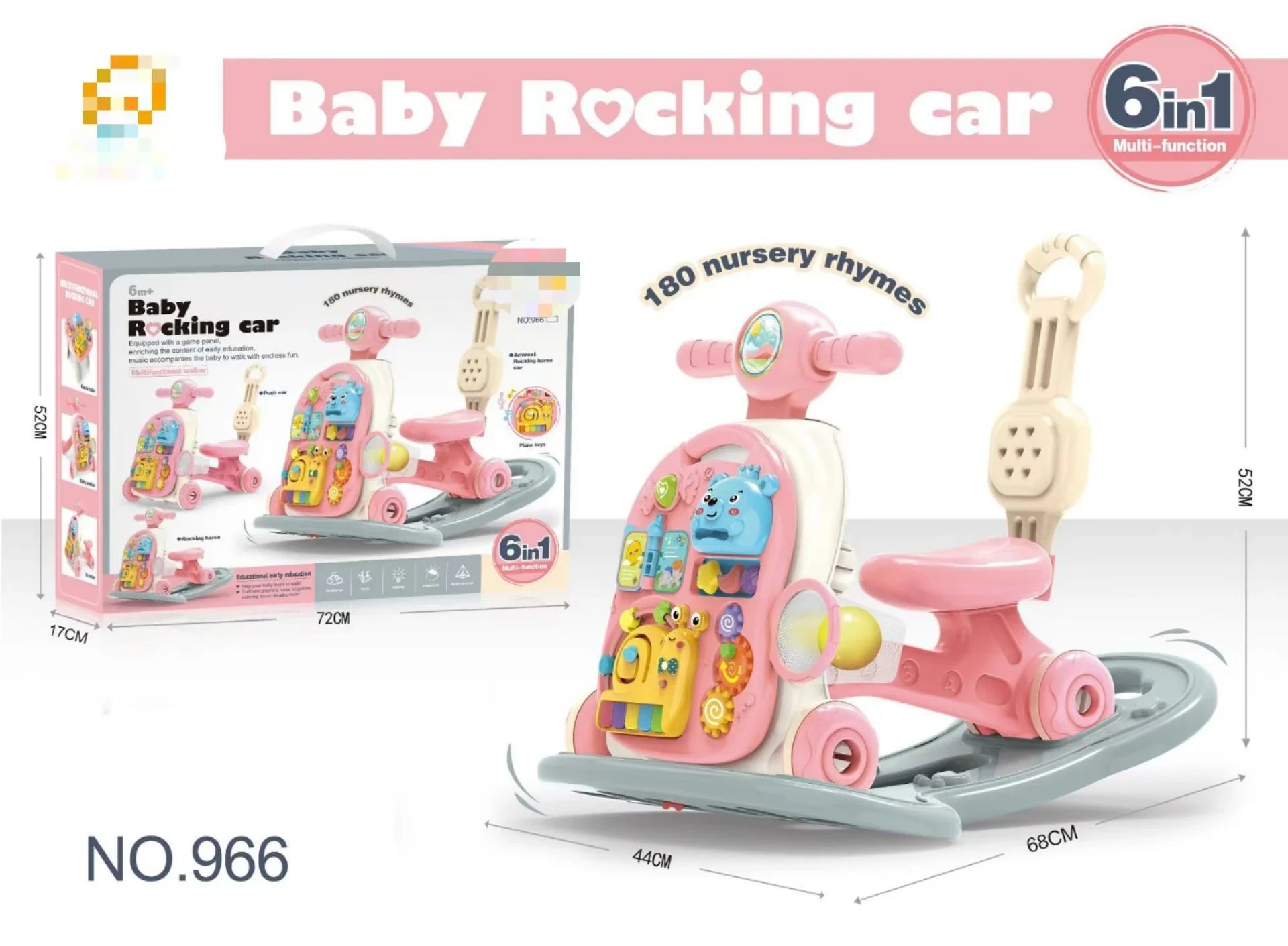 HKM-876307 6-in-1 Multifunctional Baby Rocking Car and Learning Walker for Toddlers