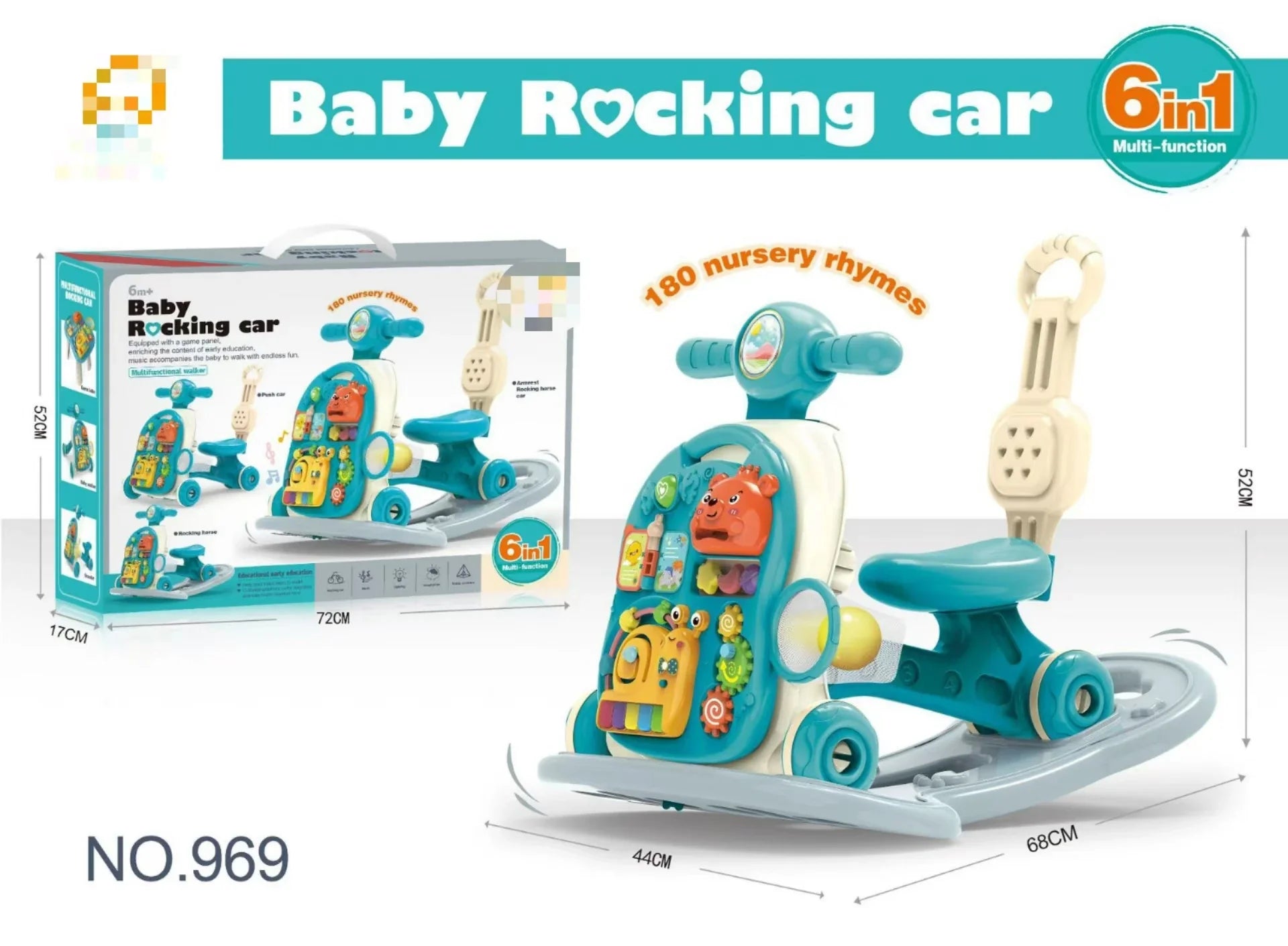 HKM-876307 6-in-1 Multifunctional Baby Rocking Car and Learning Walker for Toddlers