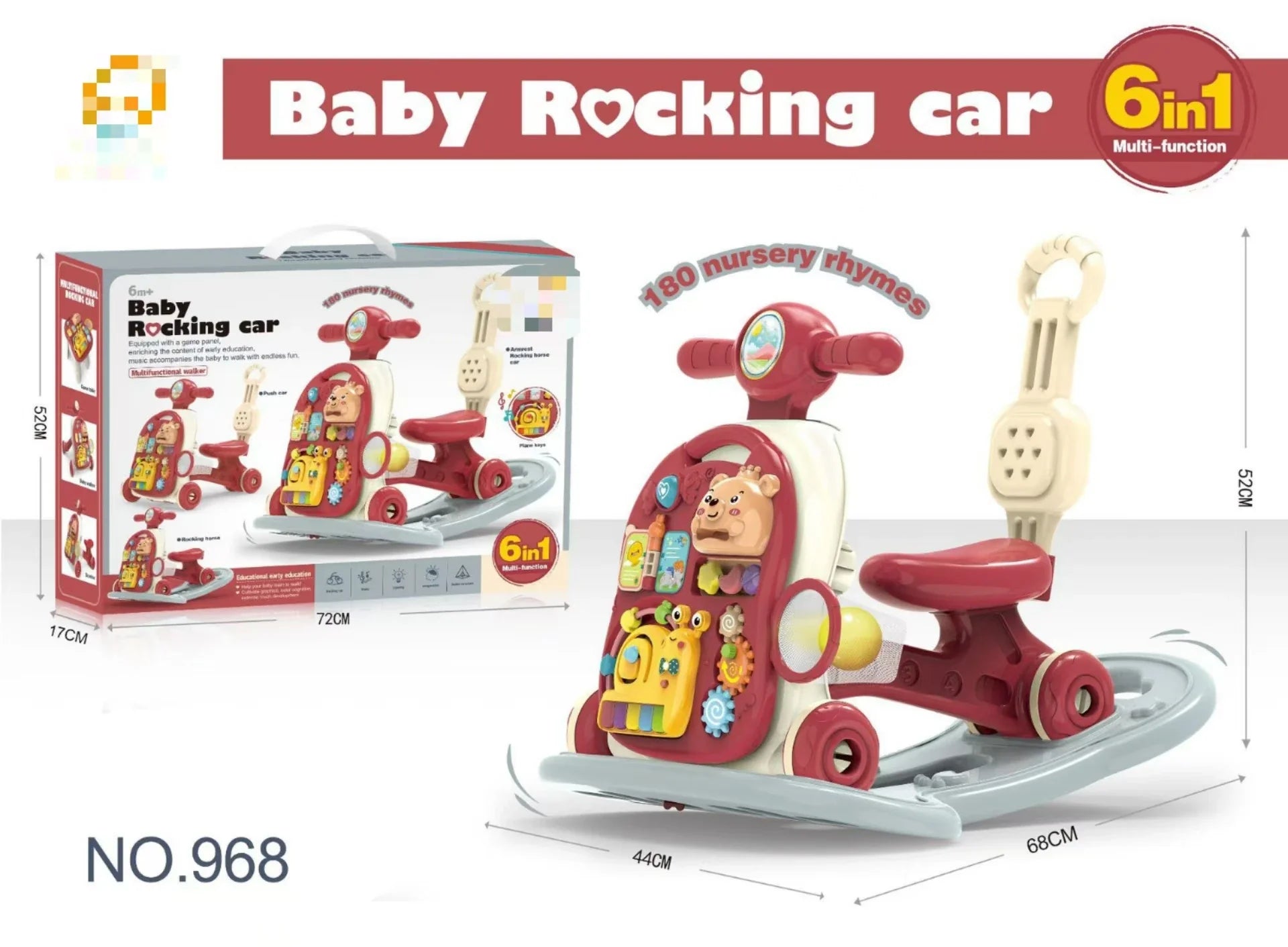 HKM-876307 6-in-1 Multifunctional Baby Rocking Car and Learning Walker for Toddlers