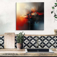 HKM-876563 Handmade Modern Abstract Oil Painting on Canvas - Red Square Wall Art for Home Decoration