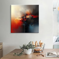 HKM-876563 Handmade Modern Abstract Oil Painting on Canvas - Red Square Wall Art for Home Decoration