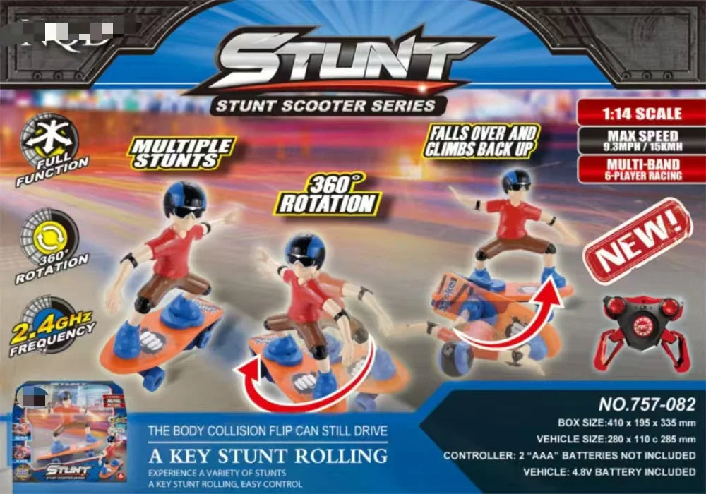 HKM-876627 1/14 Scale 2.4G Wireless Remote Control Stunt Skateboard Car with 360 Degree Rotation for Indoor and Outdoor Fun