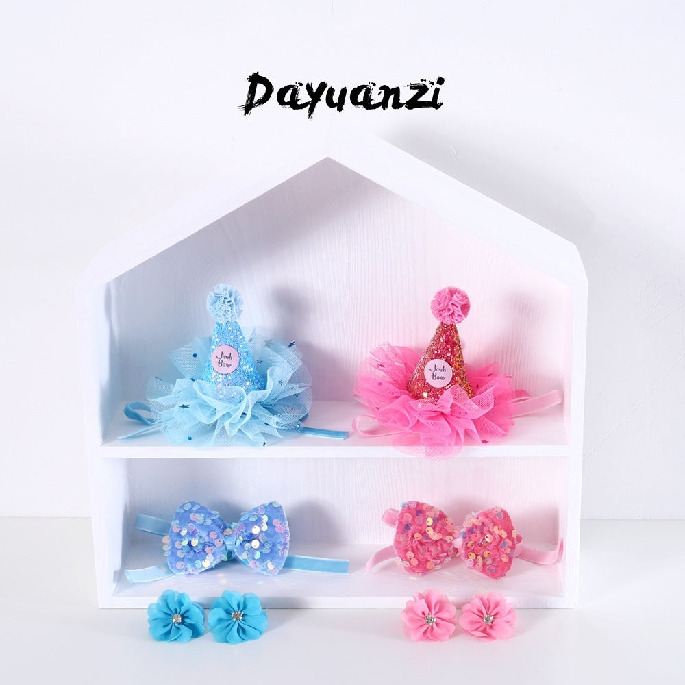 HKM-876627 Cat Party Suit Set with Hat, Bow Tie, and Bracelet - Available in Pink and Blue