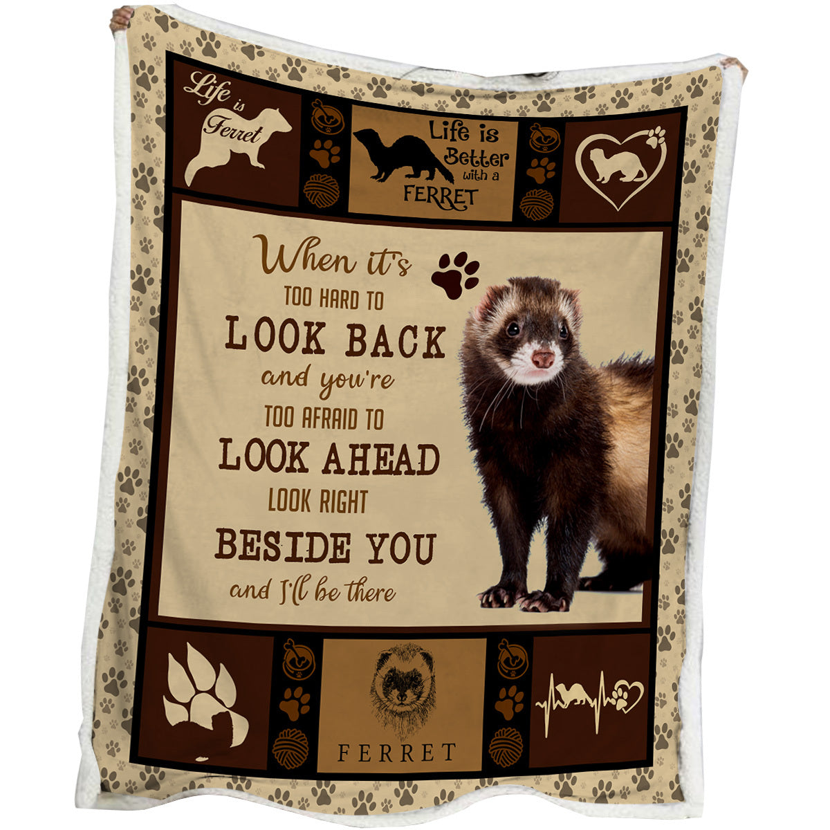 HKM-876627 Cozy Lamb Wool Blanket with Ferret Paw Print - Soft Fleece for Home or Office