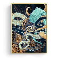 HKM-876627 Marine Life Decorative Canvas Art Featuring Octopus and Jellyfish, Frameless Design