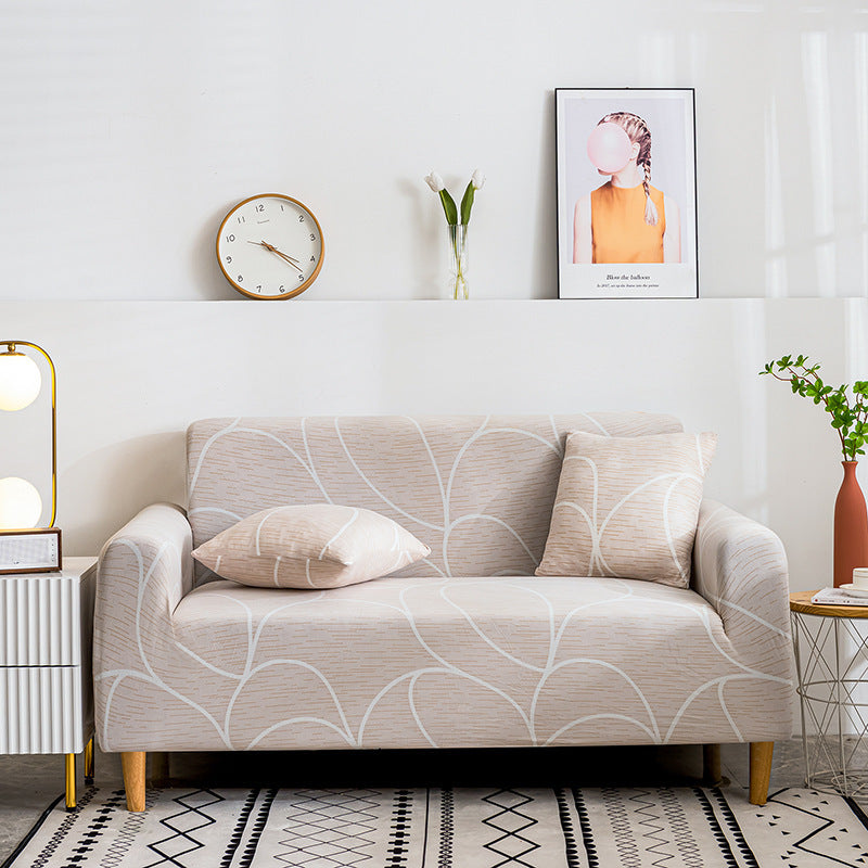 HKM-876691 Elegant Polyester Fabric Sofa Cover - Plant and Flower Design for Three-Seater Sofas - Multiple Sizes Available