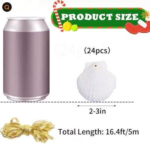 HKM-876755 Natural White Scallop Seashells for Crafting Christmas Ornaments - 24 Pieces, 2-3 Inch Hanging Decorations
