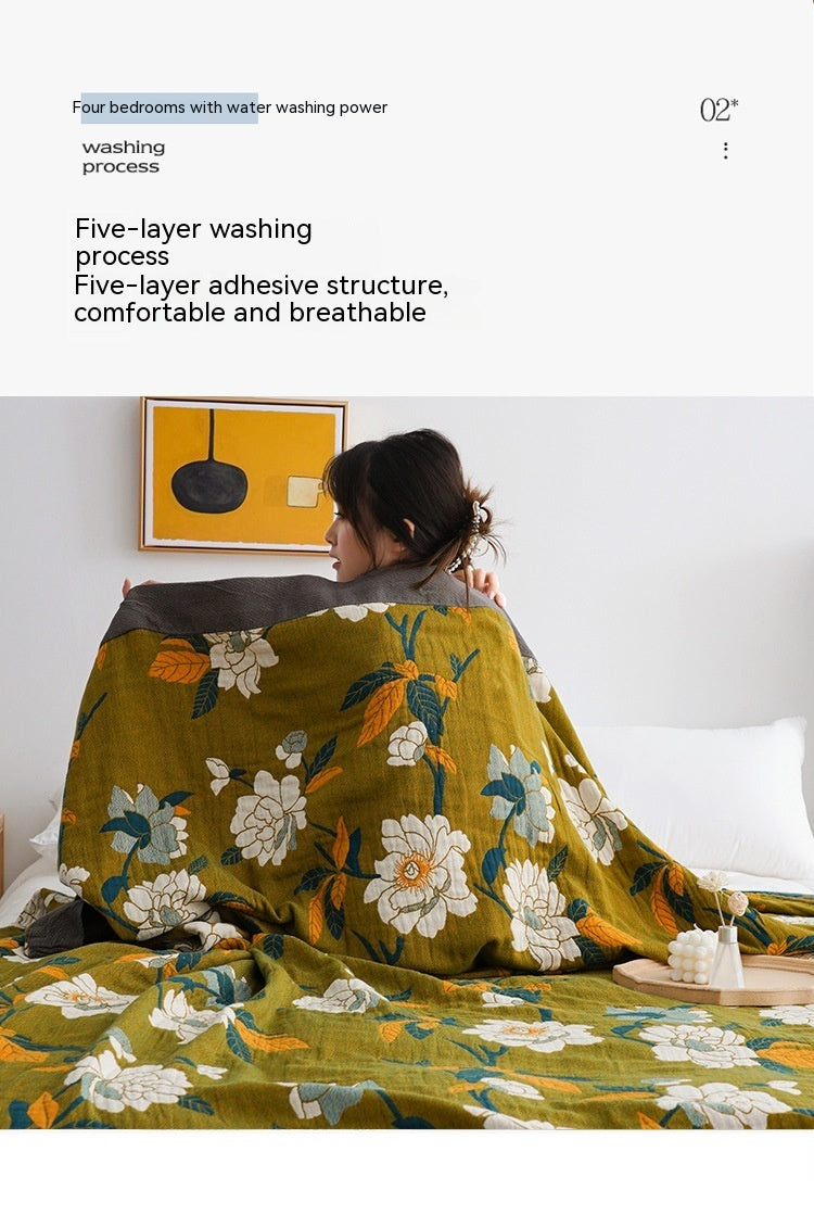 HKM-876947 Five-Layer Cotton Gauze Blanket - Modern Lightweight Bed Throw