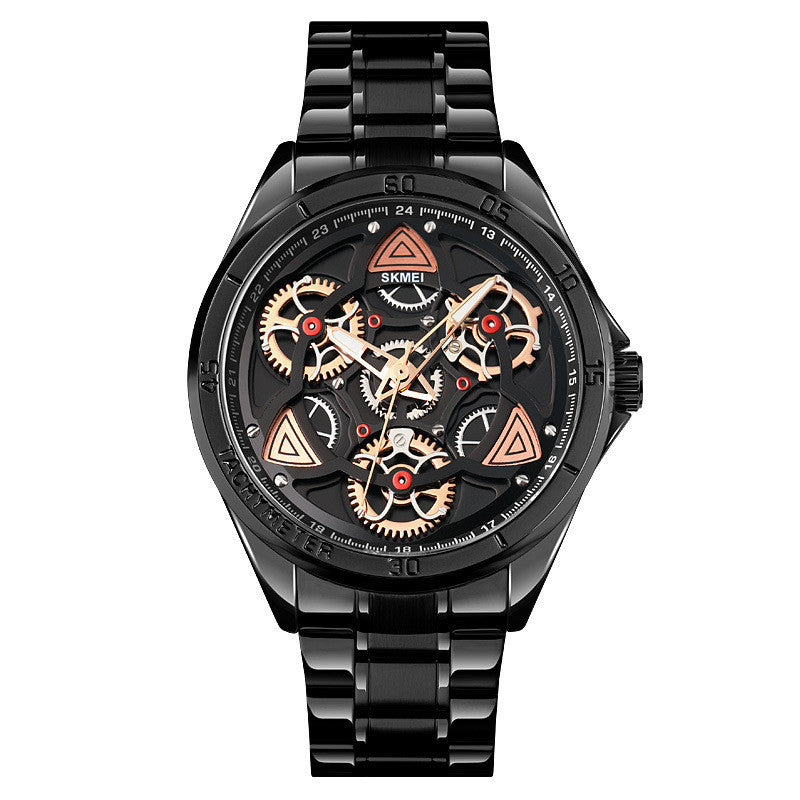 HKM-877139 Men's Mechanical Wind Quartz Watch with Three Rotatable Dials and Zinc Alloy Case