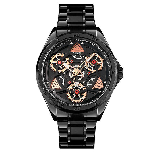 HKM-877139 Men's Mechanical Wind Quartz Watch with Three Rotatable Dials and Zinc Alloy Case