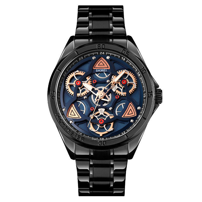 HKM-877139 Men's Mechanical Wind Quartz Watch with Three Rotatable Dials and Zinc Alloy Case
